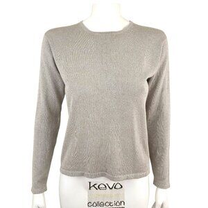 Kevo Collection Gray Silk Metallic Crew Neck Long Sleeve Sweater
